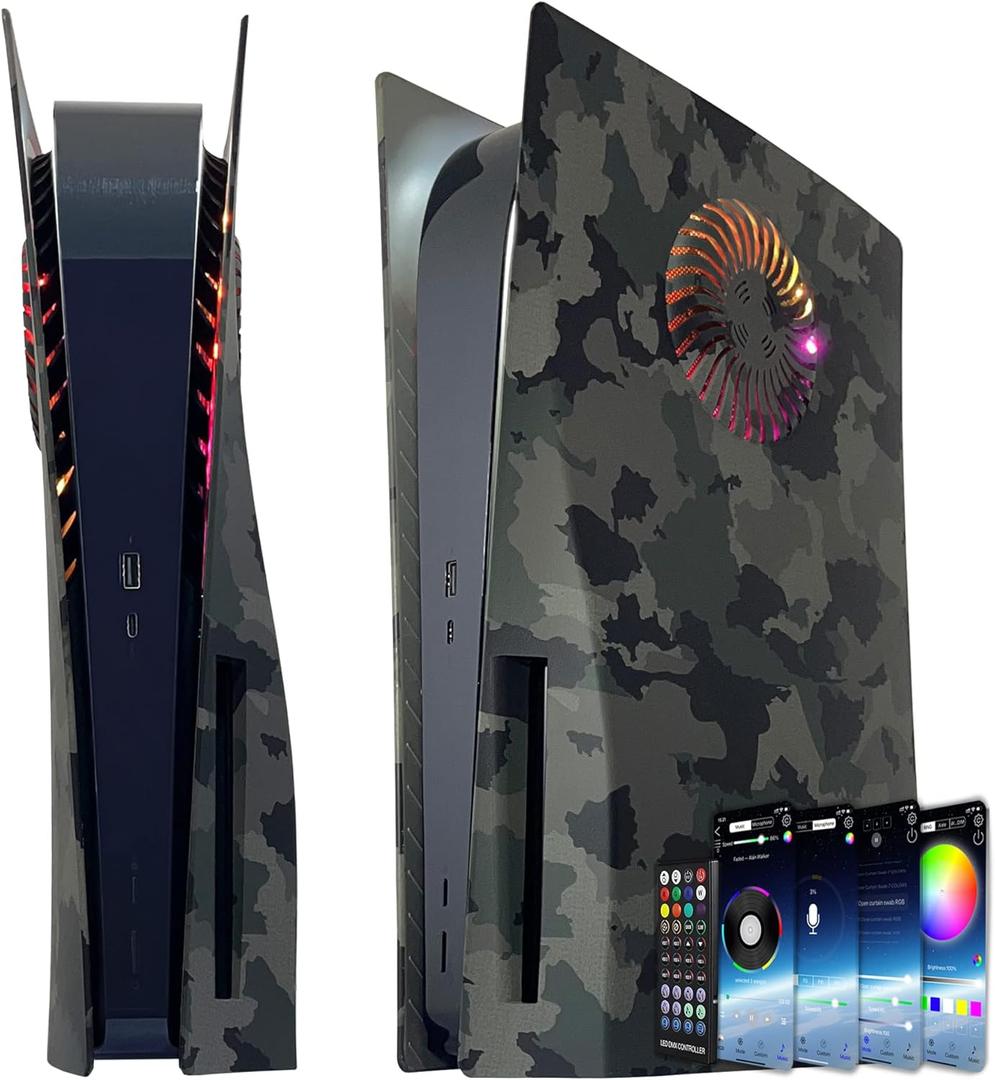 Faceplate for PS5 with RGB Light Strip and Dust Filter for Cooling Vents DOBEWINGDELOU 400+ Effects LED Light Ring Console Cover for PS5 Disc Edition DIY Decoration Kit Accessories Camouflage