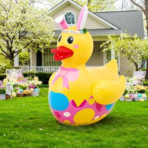 Hungdao 1 Pc 4 ft Easter Inflatable Duck Float Large Blow up Ducks Giant Rubber Duckies with Bunny Ears for Easter Party Decorations Prop Pool Yard Decoration, Air Pump Not Included