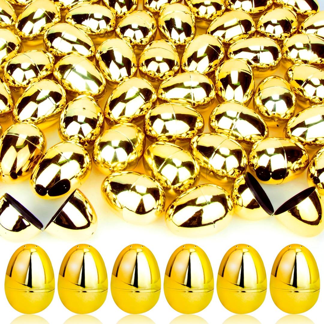 OCTERIC 36Pcs Easter Eggs Bulk, 2.3" Fillable Shiny Golden Metallic Plastic Easter Eggs Empty for Easter Hunt, Easter Basket Stuffers, Party Favor, Classroom Prize Supplies