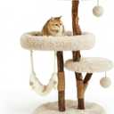 Letkind Modern Cat Tree Tower for Large Indoor Cats, Perches-Natural Solid Wood Cat Tower with Sisal Scratching Post, Perches, Hammock & PlayBalls, Aesthetic Boho Cat Furniture