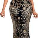 Cololura Women Sequin Halter Tassel Mermaid Formal Maxi Dress Evening Gown | Sexy Elegant Gala Dress, Cold-Shoulder Cutouts, Draped Chain Detail for Prom, Masquerade, Black-Tie, Cocktail Events (Black, L)