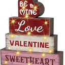 Valentines Day Decorations for Home with LED Lights Happy Valentine Party Decor Love Valentine Sweetheart Sign Tabletop Centerpieces Rustic Farmhouse Decorations for Home Office Kitchen Shelf