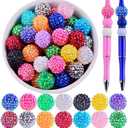 20mm Rhinestone Beads for Pens 20pcs Beaded Pens Beads Bling Glitter Suger Bugglegum Beads Large Balls Crystal Pen Beads for DIY Pens Keychain Making Suppliers Bulk (Multicolor)