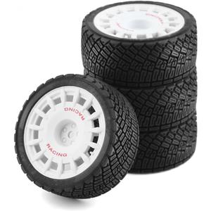1/10 RC Rally Car Tires On Road Tyres 12mm Hex Plastic Wheels Rims Compatible with 1/10 Scale Racing Car Tamiya TT01 TT02 XV01 TA06 PTG2 HPI KYOSHO HSP RC On-Road Car 4PCS (White)