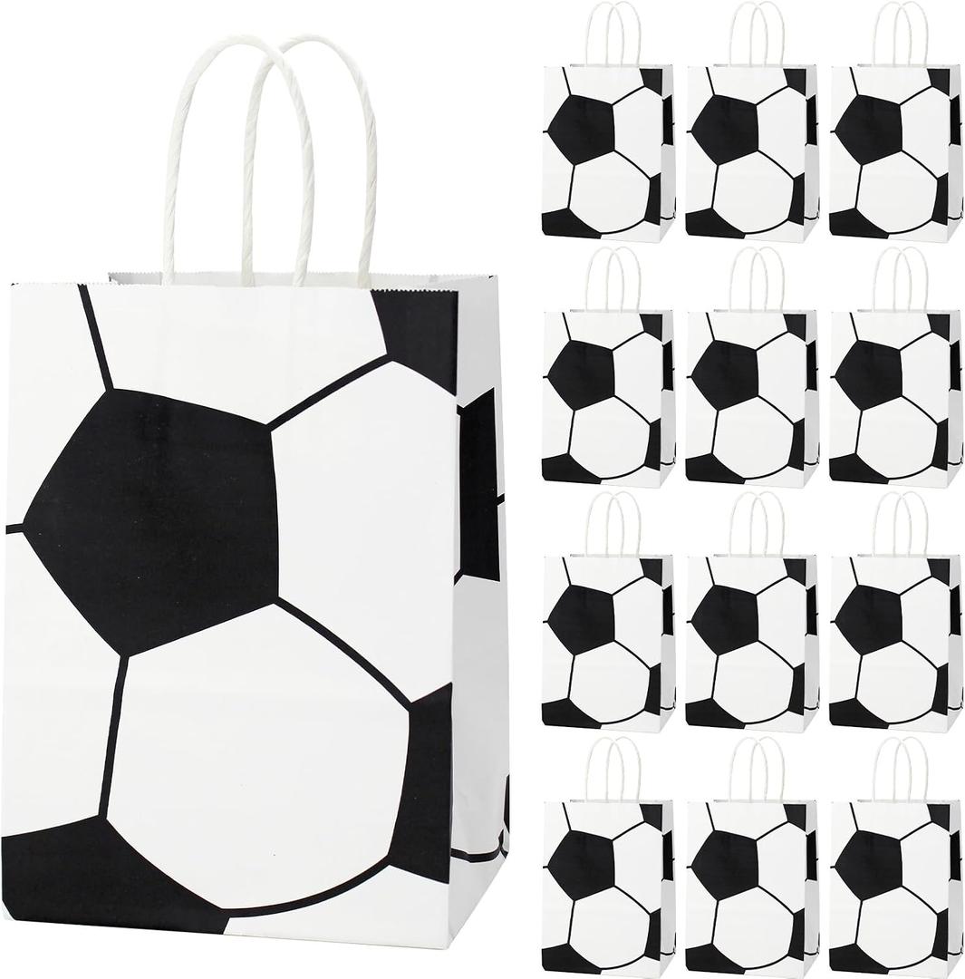 Rtisaeu 12 Pcs Soccer Party Favor Bags, Paper Soccer Goodie Bags Treat Candy Bags, 2026 World Soccer Cup Gift Bags with Handles for Party Supplies