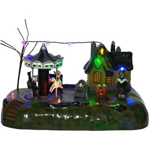 innodept12 Animated Halloween Carousel Village House, LED Spooky Festival Display Collection Battery Operate, Indoor Use only