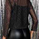 SweatyRocks Women's Sheer Mesh Crop Shrug 3/4 Sleeve Sequin Bolero Glitter Lightweight Cardigan Jacket (Black), Small