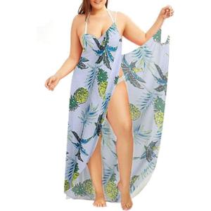 Fadalo Plus Size Spaghetti Strap Cover Up Beach Backless Wrap Long Dress L, (Printed-4)