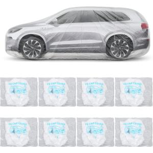 4 Pack Disposable Car Cover Clear Plastic Car Cover, Waterproof Universal Rain Dust Garage Covers with Elastic Band, Cars Covers for Outdoor Snow/Rain Weather Protection (12.4 ft x 21.6 ft)