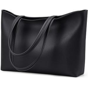 KALIDI Tote Bag Zipper Shoulder Bag Faux Leather Purses Satchel for Women Casual Handbag Work Dating College (One Size, Black-small)