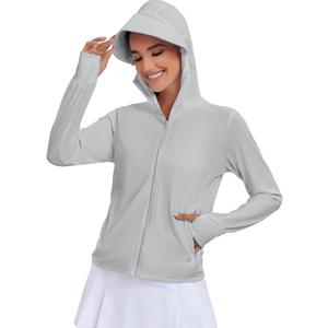 VUTRU Women's UPF 50+ Sun Protection Hoodie Jacket Lightweight Long Sleeve Sun Shirt UV Hoodie with Pocket (Medium, Grey)