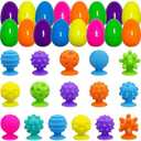 Pack Of 2 Pinkiwine 16 Pack Plastic Prefilled Easter Eggs with Textured Suction Cup Sensory Toys Inside for Kids Boys Girls Toddlers Easter Basket Stuffers Gifts Fillers