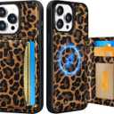 Uppuppy for iPhone 12 Pro Max Case with Wallet - Fits 4 Card Slots, Compatible with MagSafe for Women Aesthetic Durable PU Leather Credit Card Holder Kickstand Phone Cover for Apple 12 Promax, Leopard