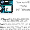 HP 63 Black Ink Cartridge Printers | Works with Printer Series: DeskJet 1112, 2130, 3630; Envy 4510, 4520; OfficeJet 3830, 4650, 5200 | Eligible for Instant Ink | F6U62AN