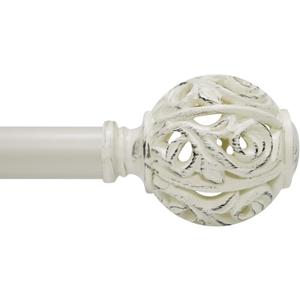 1 Inch Curtain Rod For Windows 66 to 120 Inches, Heavy-Duty Adjustable Decorative Curtain Rod With Rattan Leaf Hollow Finials For Bedroom And Living Room White