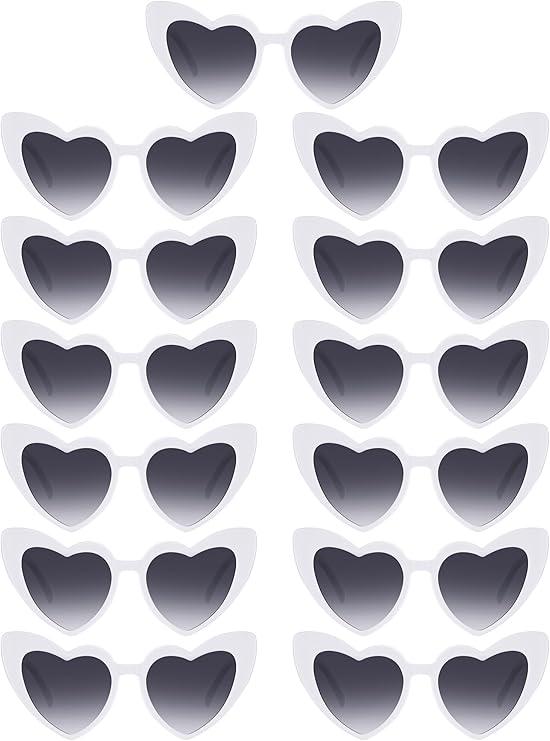 Flutesan Pair of 15 Heart Shaped Sunglasses Vintage Cat Eye Sunglasses for Bachelorette Party Supplies (White)