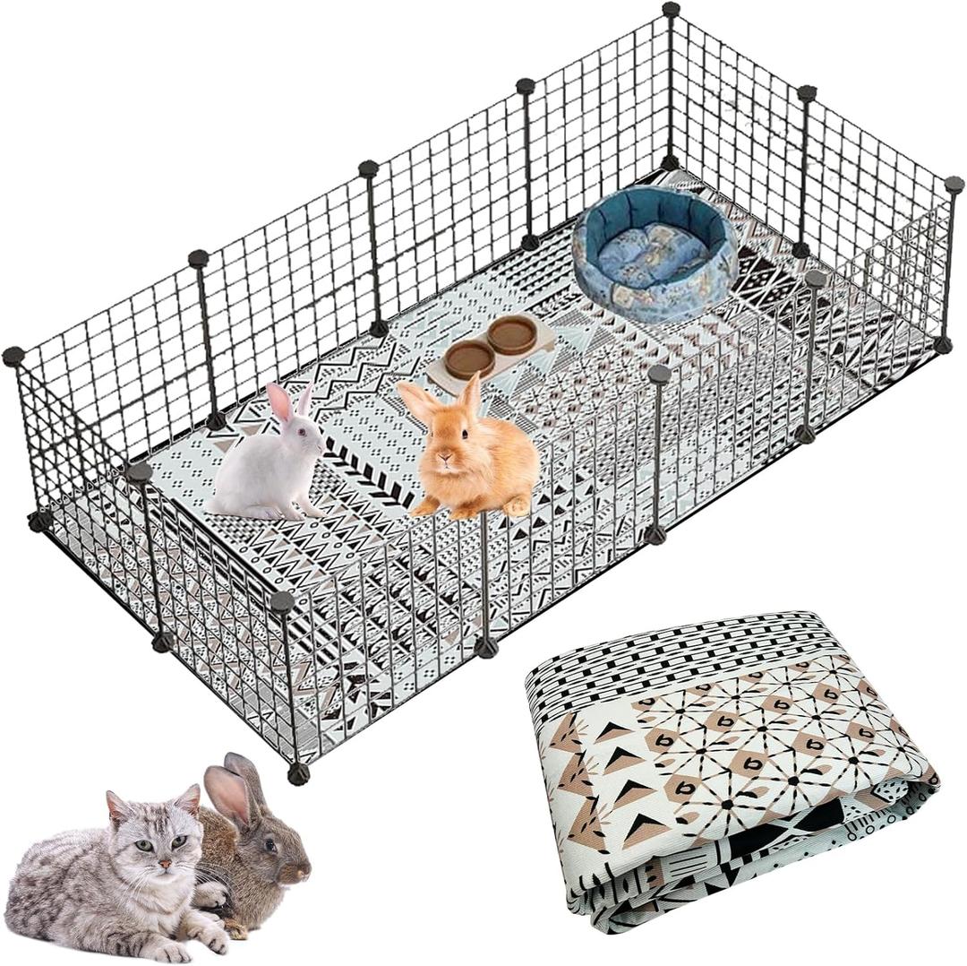 kathson Rabbit Cage Liner 79" x 47" Washable Dog Pads Large Floor Mat Non-Slip Pet Training Pad Reusable Dog Pads Play Pen Mats for Bunny Puppy Cat Guinea Pig (Small)