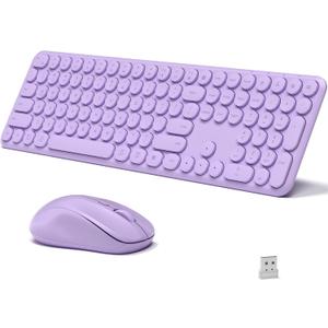 Wireless Keyboard and Mouse Combo, 110 Round Quiet Keys, Adjustable Optical Mouse, Share 1xUSB Receiver, Power Switch, for Windows Mac(Purple)