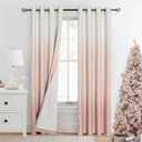 Ombre Full Blackout Curtain Panels 84 Inch Long Noise Reducing Energy Efficient Window Treatment Drapes for Bedroom Linen Texture with Grommets Top Gradient Print Cream White to Pink, 50"x84"x2