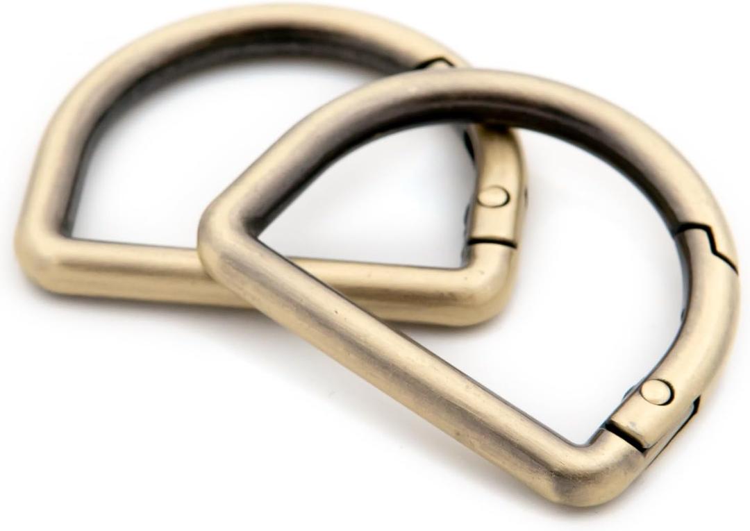 Metal D-Rings, 10 PCS Spring Opening Purse Making Clip Key Ring Holder (Brushed Brass)