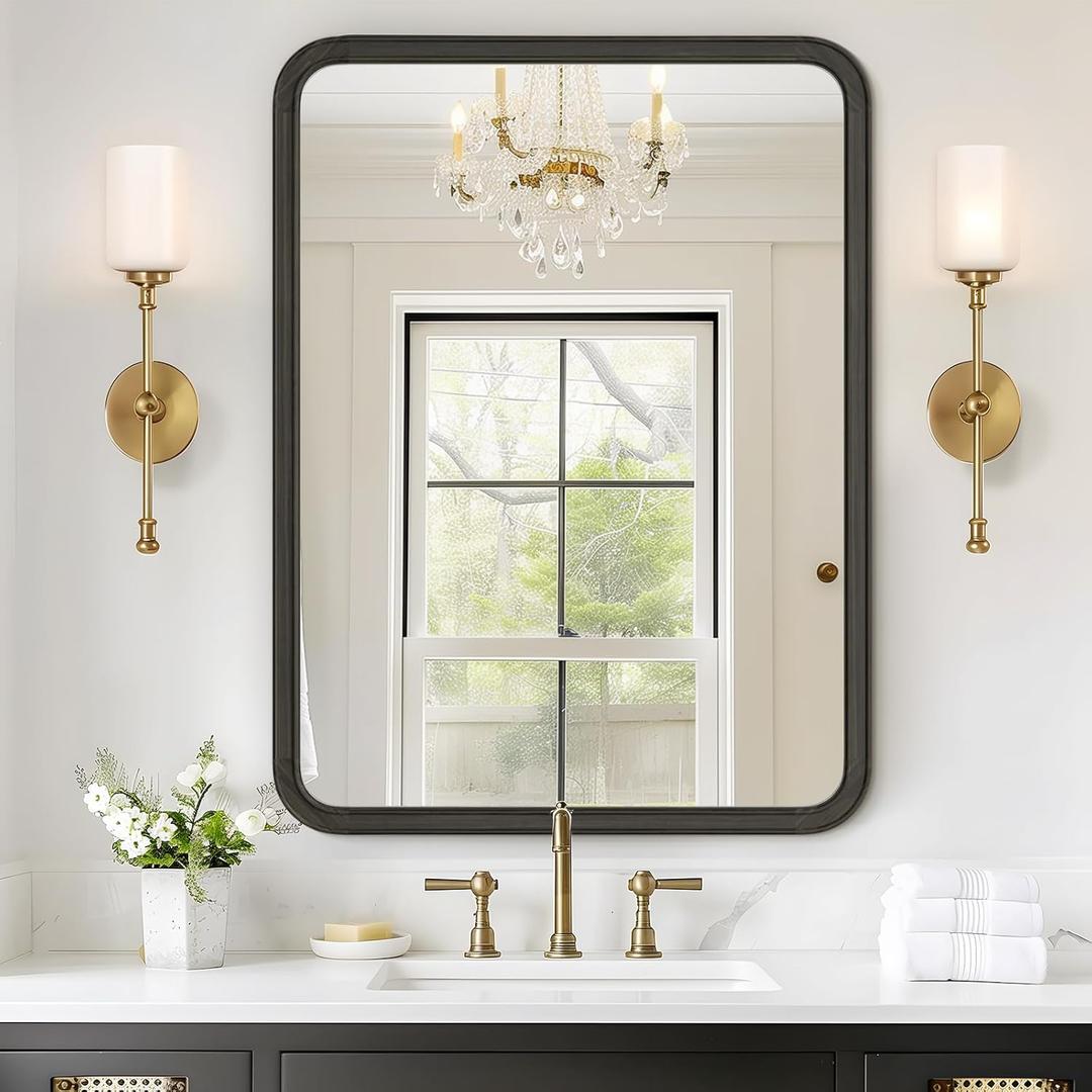WallBeyond Black Bathroom Mirror for Wall 30x40 Inch Wooden Frame Rectangle Mirror for Farmhouse Bathroom Vanity Wall Mounted Decorative Mirror (Horizontal/Vertical Black)