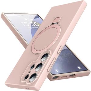 Mag-Ring for Galaxy S25 Ultra Case, Liquid Silicone [Moisturizing Factor] Exreme Soft Slim Phone Case with Stand [Compatible with MagSafe] for Samsung Galaxy S25 Ultra 6.9" Men Women, Pink