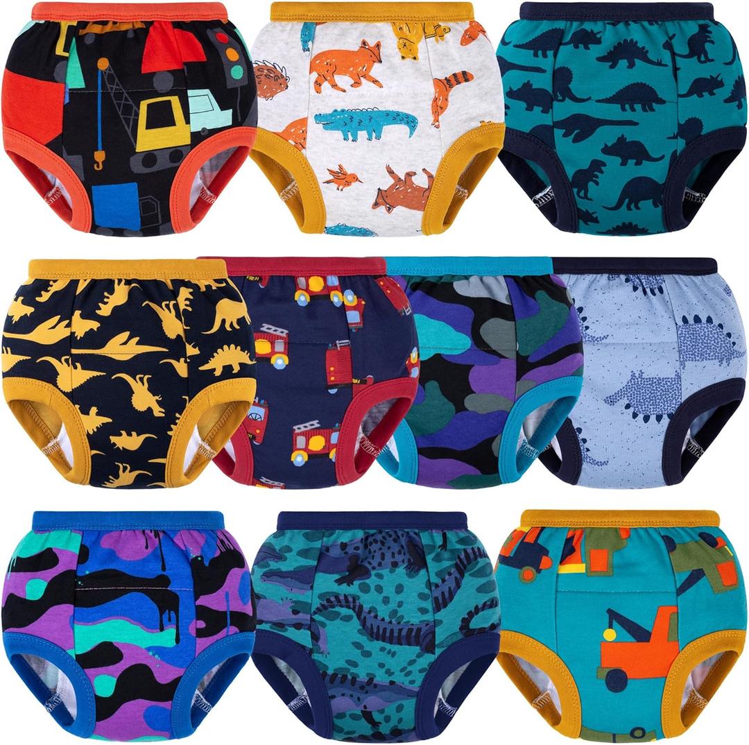 BIG ELEPHANT Toddler Training Pants, Soft Cotton Absorbent Training Underwear for Baby Boys & Girls (3T, Dark Green 10 Pack)