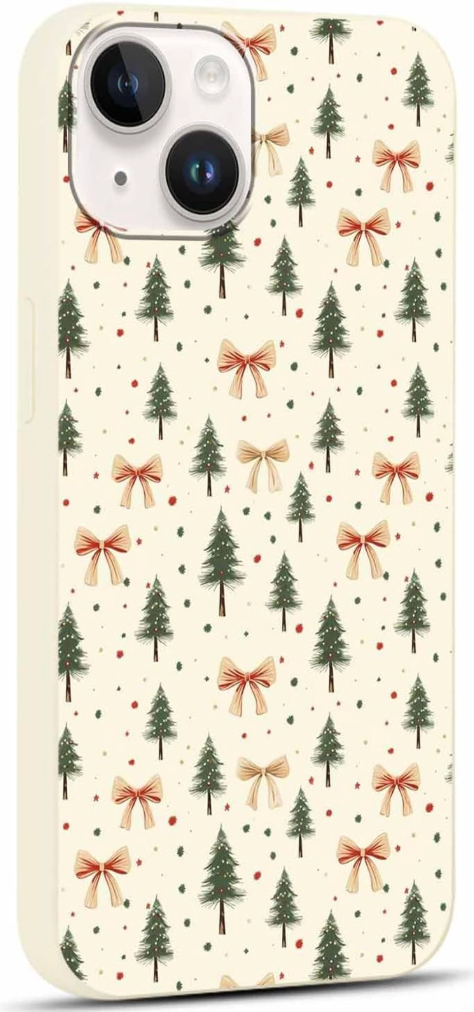 Yomjew 1 Pack Merry Christmas Phone Case for iPhone 14 Plus 6.7", Cute Xmas Christmas Tree Pattern Gifts Case with Aesthetic Bow Design Shockproof Soft Silicone Cover for Girl Women