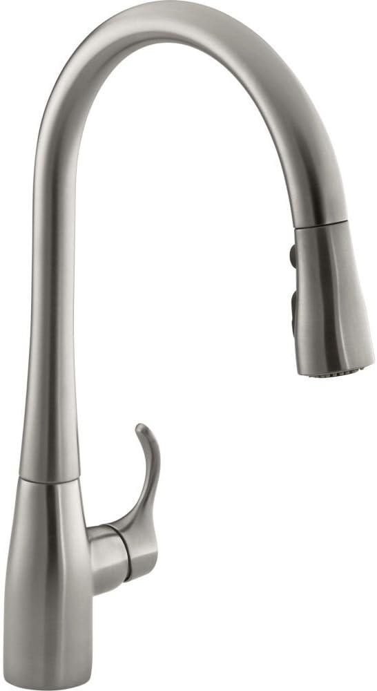 KOHLER 596-VS Simplice Kitchen Sink Faucets with Pull Down Sprayer, 3-Spray Design, Vibrant Stainless Kitchen Faucets, High Arch