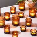 Mumufy 48 Pcs Assorted Votive Candle Holders Ribbed Glass Tealight Candle Holder Bulk for Table Centerpiece, Baby Shower, Home and Wedding Party Decoration (Amber)