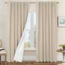 LAMIT 100% Blackout Linen Curtains, 84 Inch Linen Textured Living Room Farmhouse Curtains Room Darkening Back Tab and Rod Pocket Burlap Neutral Panels with White Liner, 2 Panels, 52 x 84 Inch