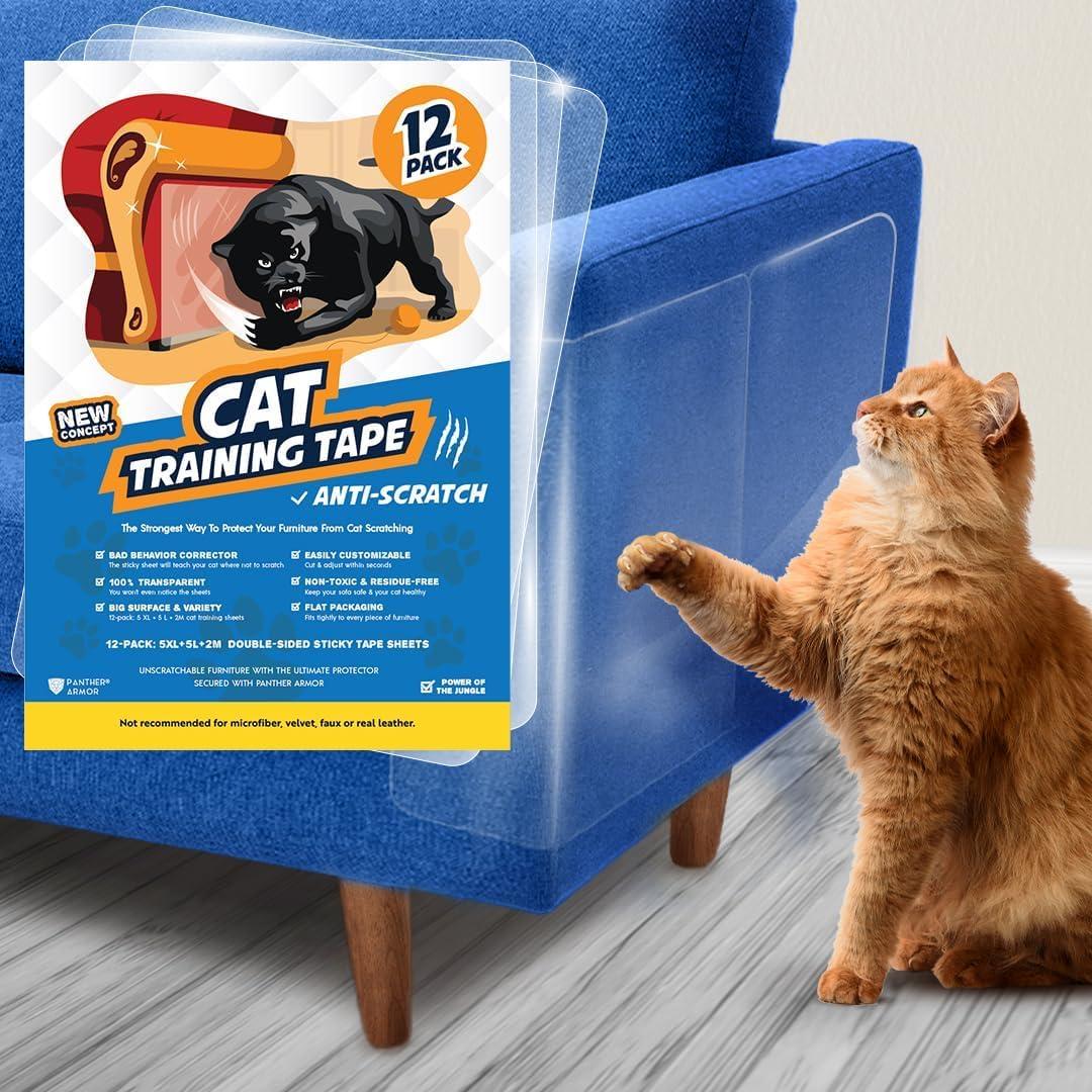 12 Pack Cat Scratch Furniture Protector Tape Sheets  Double-Sided Sticky Training (5 XL, 5 Large, 2 Medium)  Anti-Scratch Couch & Sofa Guard  Clear  Not for Leather, Velvet, Microfiber