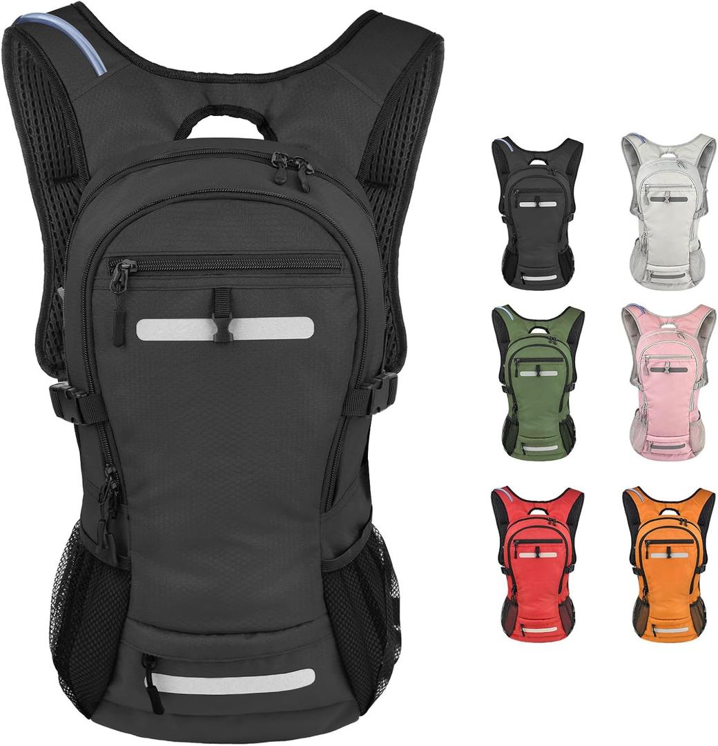 Zavothy 18L Water-Resistant Hydration Backpack Fits for 2L/3L Water Bladder  Hidden Helmet Compartment & Detachable Rain Cover  Insulated Hiking Daypack for Cycling, Camping, Running (Men/Women) (Black)