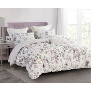 SLEEPBELLA Comforter King Size, 600 Thread Count Cotton White Print with Purple Flowers Reversible Comforter Sets, Down Alternative Bedding Set 3Pcs(King, Purple Floral)