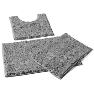 LuxUrux 3-Piece Bathroom Rug Set  Plush Chenille Bath Mats & U-Shaped Toilet Mat, Ultra-Soft, Absorbent & Non-Slip (20x20 U, 16x24 & 20x30 inches, Light Grey)