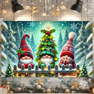 Merry Christmas Banner Decoration Winter Christmas Gnomes Banner Merry Christmas Backdrop Nordic Santa Gnome Decoration 71x43 inch for Winter Holiday Xmas Party Wall Outdoor Indoor Decor