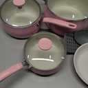 Tasty Clean Ceramic Non-Stick Aluminum Cookware Set, Tempered Glass Lid, Dishwasher Safe, 16-Piece, Pink