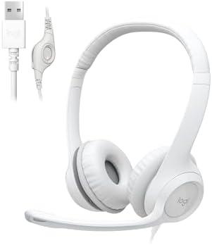 Logitech H390 Gaming Headphones, Wired Headphones with Mic, USB Headset with Microphone for PC, Noise Cancelling Microphone for Video Meetings, Music, Gaming - Off White (Pack of 1)
