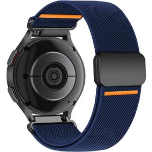 Magnetic Elastic Bands for Samsung Galaxy Watch 7/6/5/4/FE 40mm 44mm/Galaxy Watch 6 Classic 43 47mm/5 Pro 45mm/4 Classic 42 46mm/Active 2, 20mm Wristband Stretchy Nylon Sport Strap Men Women Navy Blue