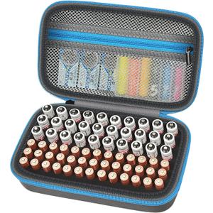 ALKOO Battery Organizer Storage Holder Case Box for 69+ Batteries AA AAA C Cell 9V 3V Lithium - No Tester Included (Blue)