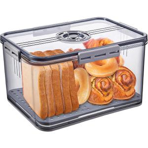 Bread Box Bread Boxes for Kitchen Counter Airtight, Time Recording Bread Storage Container with Lid, Bread Keeper for Homemade Bread, Toast, Bagel, Donut and Cookies, LARGE Grey