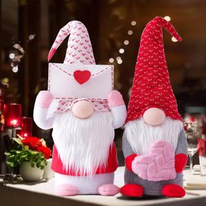 Vintend 2Pcs Valentines Day Gnomes Decorations, Handmade Valentine Gnome Decor Mr & Mrs Swedish Tomte Stuffed Gnomes Plush Doll Knomes Ornaments for Girlfriend Wife Women (Large)