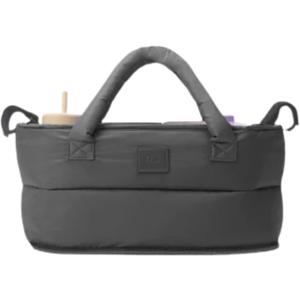 7 A.M. Universal Stroller Organizer Bag - Easy Grab Top Handles, Stroller Caddy with Cup Holder, 3 Open Compartments, Adjustable Stroller Straps & Zippered Wallet Pocket (Smokey)