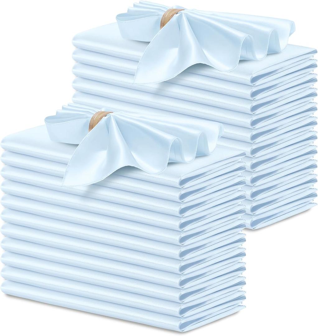 P Pothuiny 24 Pcs Light Blue Satin Napkins, 17 x 17 Inches, Square, Smooth, Wedding Dinner Napkins, Table Napkins for Banquet Party Restaurant Decor, Thanksgiving, Christmas
