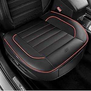Skechers Car Seat Cover, Memory Foam Luxury Faux Leather Front Bottom Seat Cushion Cover, Universal Anti-Slip and Wrap Around The Bottom with Storage Bags, Suitable for Most Vehicles-1 Piece, Red
