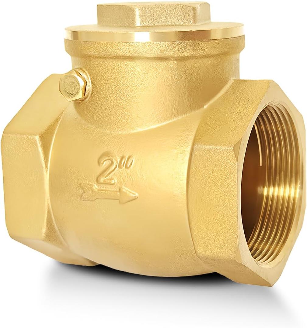 2" NPT Horizontal Check Valve, Brass Non Return Swing Check Valve to Prevent Water Backflow, Level One Way Counterflow Valve to Prevent the Medium Backflow for Oil Water Gas Air2", DN50