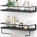 Onlysky Bathroom Floating Shelves Set of 2 with Towel bar (Black Black)