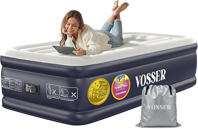 VOSSER Twin XL Air Mattress with Built in Pump Raised,80" Long,Upgraded 18''Inflatable Mattress,Self Inflatable Blow Up Mattress in 2 Mins,Twin Size Air Mattress with Carry Bag for Home,Camping