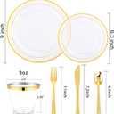 WELLIFE 600pc Gold Trim Plastic Dinnerware Set for Party: 100 Dinner Plates, 100 Dessert Plates, 300 Cutlery, 100 cups