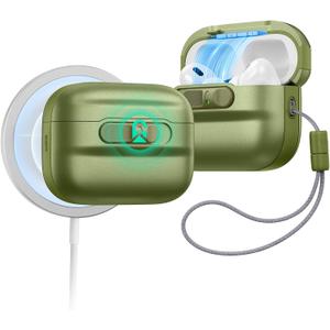 ESR for AirPods Pro 3 Case (2025), Compatible with AirPods Pro 3 (USB-C Cable), MagSafe Ready, Magnetic Lid Lock, Full Drop Protection Cover with Lanyard, Green